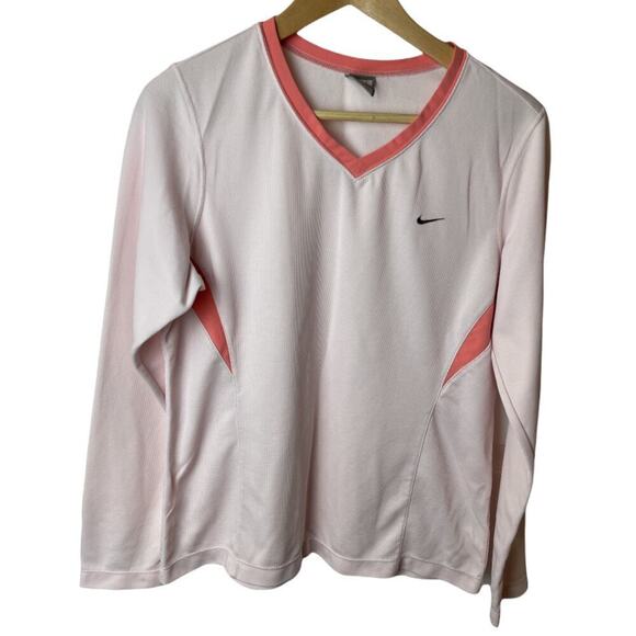 Nike Fit Dry Pink Breathable V-Neck Shirt Top Size L (12-14) - Picture 1 of 5